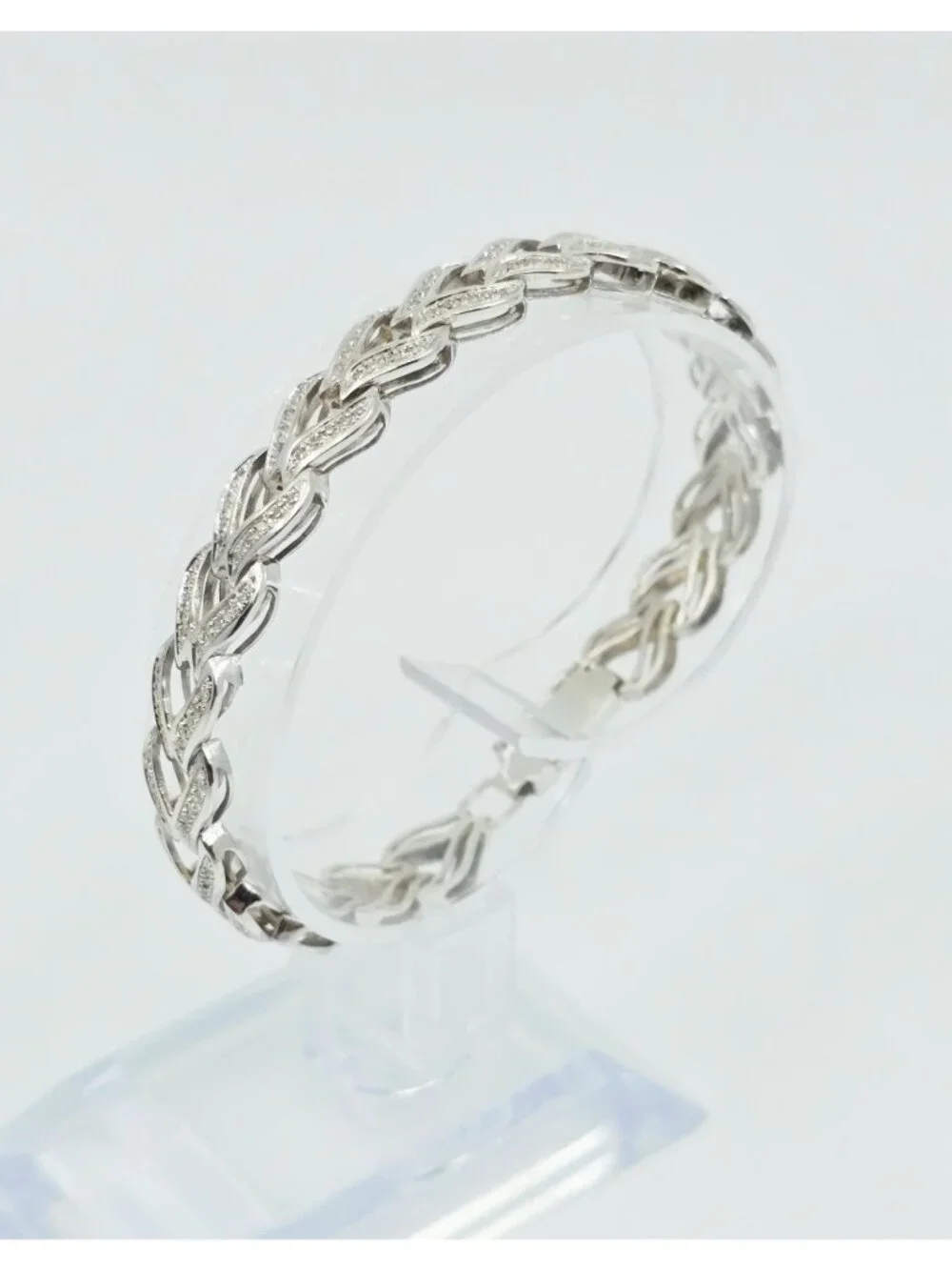 Exquisite 14K Solid White Gold Designer Diamond Tennis Link Bracelet - 6.75